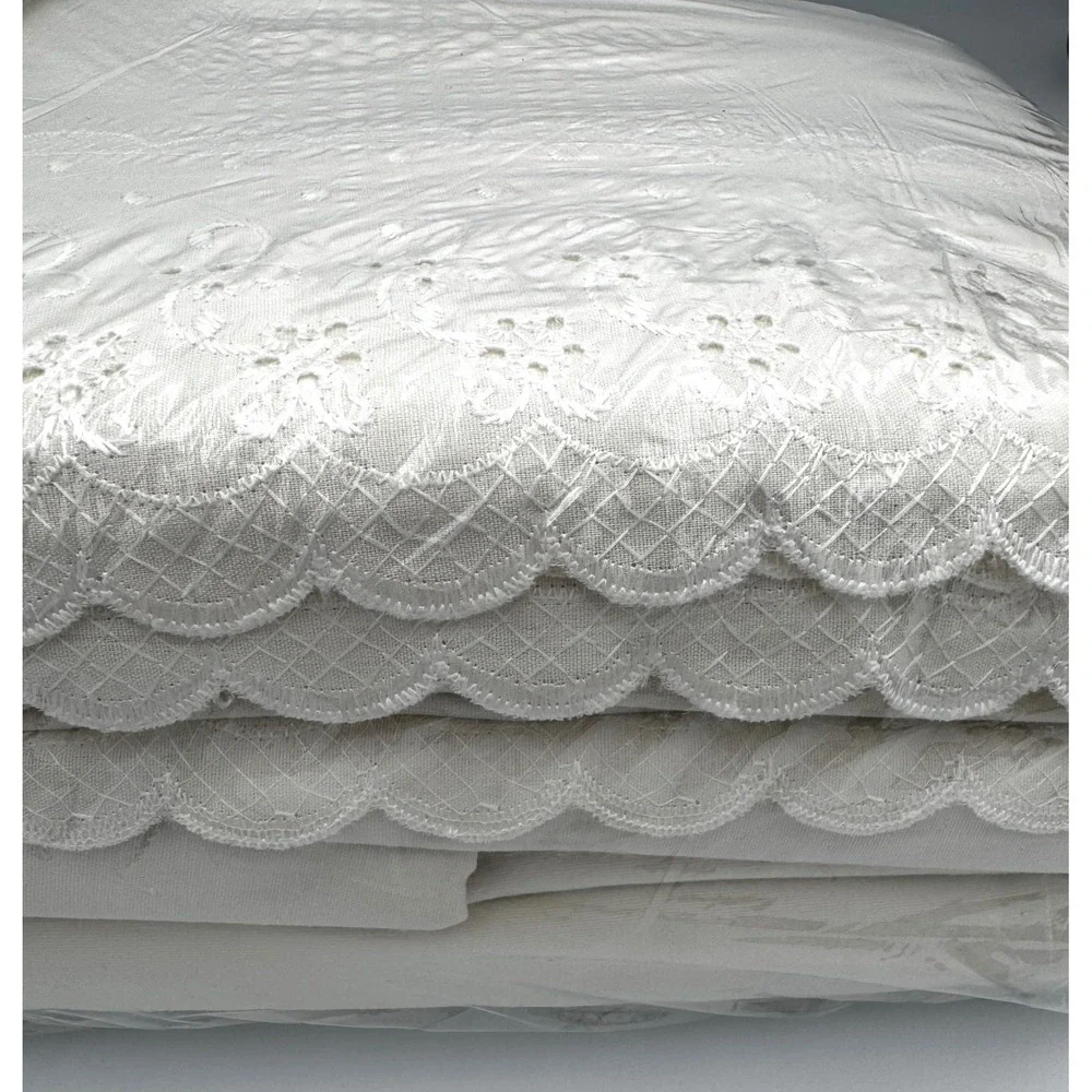 Vintage Dan River Cal King Sheets Cream Embroidered Eyelet Scalloped Lace
